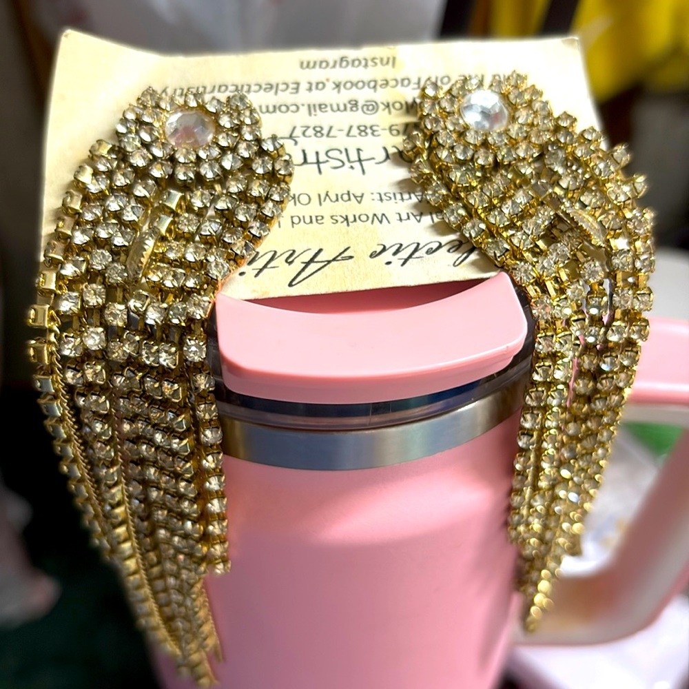 Gold Rhinestone Statement Earrings - image 1